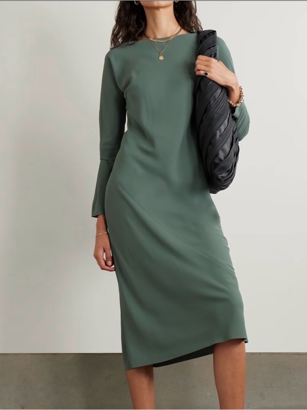 Dries van Noten New Green Long-Sleeve crepe paneled Midi Dress